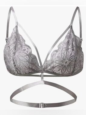 Lace Triangle Bralette with Strappy Underband - white